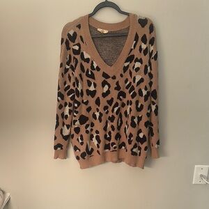 Entro Tan and Black Long Sleeve Tee with Leopard Print